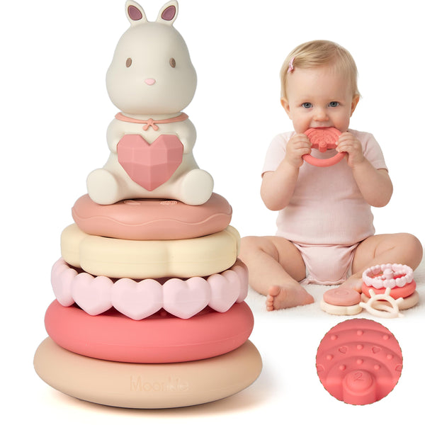 Bunny Silicone Baby Stacking Toy – 7 Piece Montessori Teething
