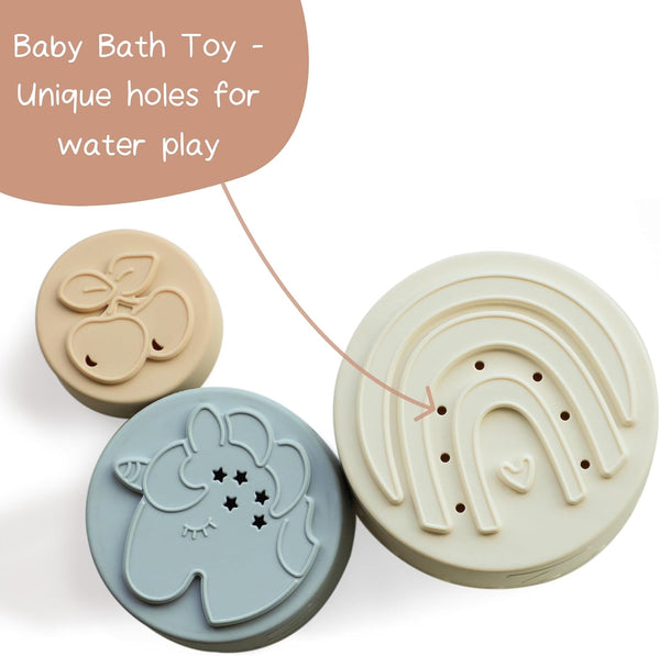 Moonkie Silicone Baby Stacking Cups – 7 Piece Soft Teething &amp; Bath Toy Set (6M+)