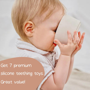 Moonkie Silicone Baby Stacking Cups – 7 Piece Soft Teething &amp; Bath Toy Set (6M+)