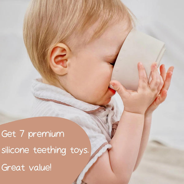 Moonkie Silicone Baby Stacking Cups – 7 Piece Soft Teething &amp; Bath Toy Set (6M+)