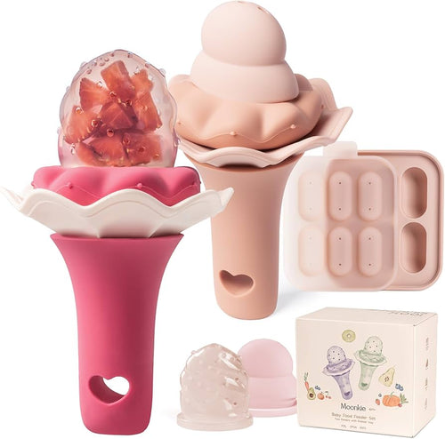 Moonkie Silicone Baby Fruit Feeder with Freezer Tray – (2-Pack, 4M+)