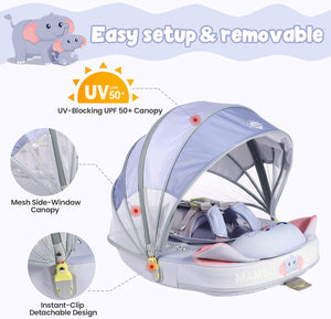 Mambobaby Non-Inflatable Chest Baby Float & Baby Carrier with Canopy - Elephant