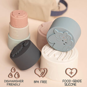 Moonkie Silicone Baby Stacking Cups – 7 Piece Soft Teething &amp; Bath Toy Set (6M+)