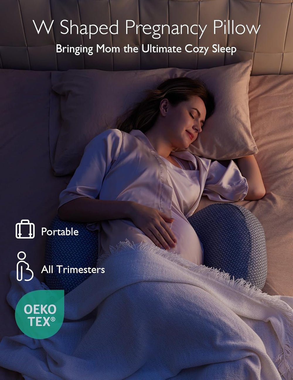 Momcozy W-Shaped Pregnancy Pillow – Adjustable Belly Wedge & Back Support for Side Sleepers