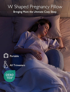 Momcozy W-Shaped Pregnancy Pillow – Adjustable Belly Wedge & Back Support for Side Sleepers