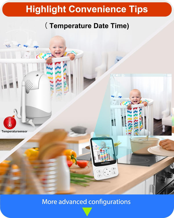 Hello Baby 4.00 No Wi-Fi Baby Monitor with Night Vision Portable for Nursery and Travel