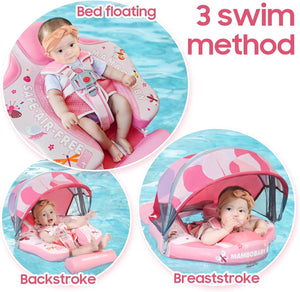 Mambobaby Non-Inflatable Chest Baby Float with Canopy - Swan