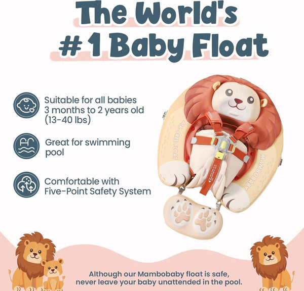 Mambobaby Non-Inflatable Chest Baby Float & Baby Carrier with Canopy - Lion