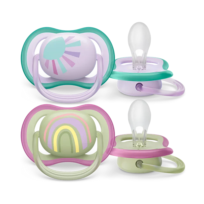 avent 2 ultra air design soothers rainbow 0-6m - girl 085/59
