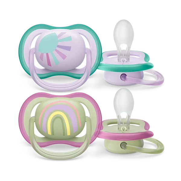 avent 2 ultra air design soothers rainbow 0-6m - girl 085/59