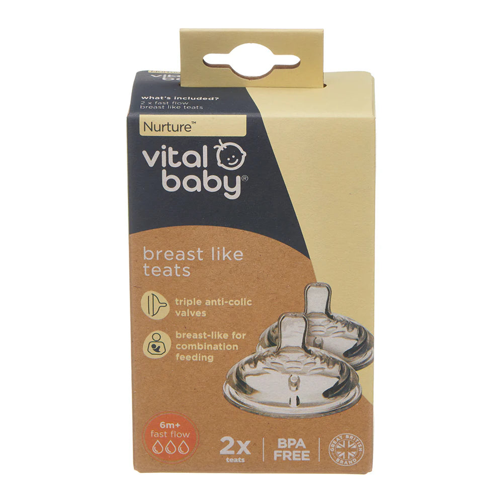 Vital Baby Teats Fast Flow 2Pk For Bottle Feeding