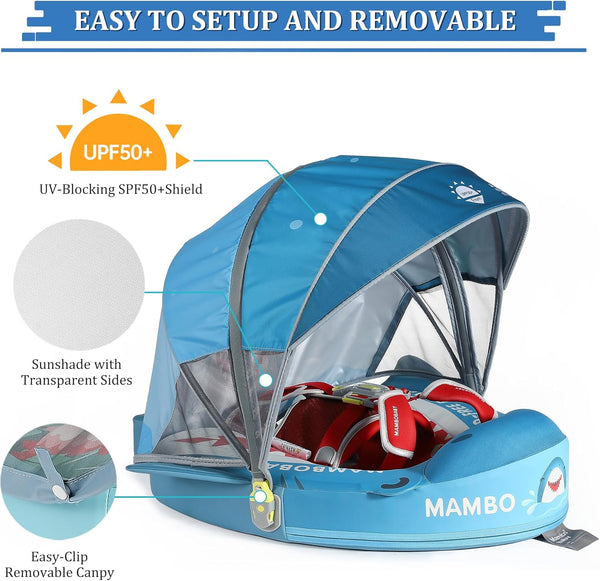 Mambobaby Non-Inflatable Chest Baby Float with Canopy - Shark