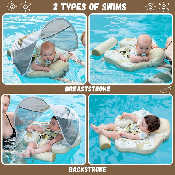 Mambobaby Non-Inflatable Chest Baby Float with Canopy - Dinosaur