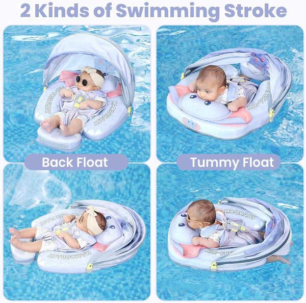 Mambobaby Non-Inflatable Chest Baby Float & Baby Carrier with Canopy - Elephant