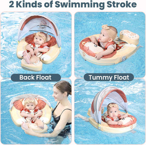 Mambobaby Non-Inflatable Chest Baby Float & Baby Carrier with Canopy - Lion