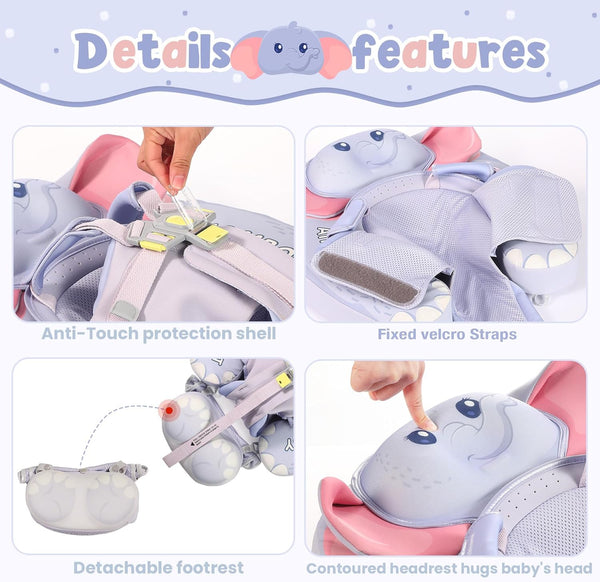 Mambobaby Non-Inflatable Chest Baby Float & Baby Carrier with Canopy - Elephant