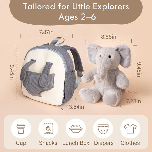 Moonkie Hug & Go Toddler Plush Backpack Babu The Elephant