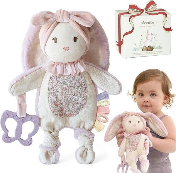 Moonkie Bunny Baby Lovey - Security Blanket & Sensory Toy