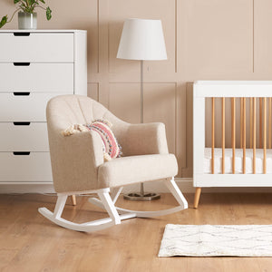 Miila Rocking Sofa Oatmeal Beige Wooden Glider Chair