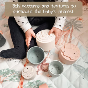 Moonkie Silicone Baby Stacking Cups – 7 Piece Soft Teething &amp; Bath Toy Set (6M+)