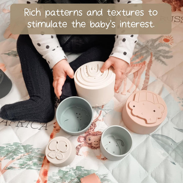 Moonkie Silicone Baby Stacking Cups – 7 Piece Soft Teething &amp; Bath Toy Set (6M+)