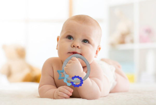 Babyjem Silicone Ring Teether Blue, Textured Relief Toy
