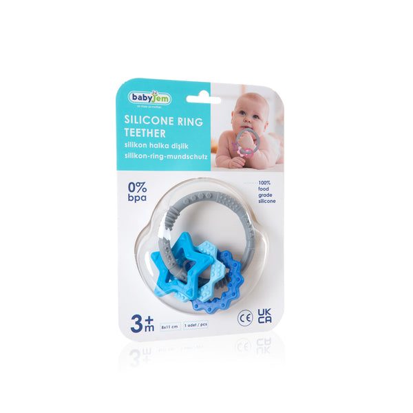 Babyjem Silicone Ring Teether Blue, Textured Relief Toy