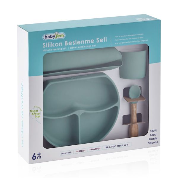 Babyjem Silicon Feeding Set Mint Non-Toxic Baby Dishware