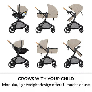 Evenflo Pivot Modular Travel System with LiteMax NXT Infant Car Seat | 6-in-1 Baby Stroller Latte Tan