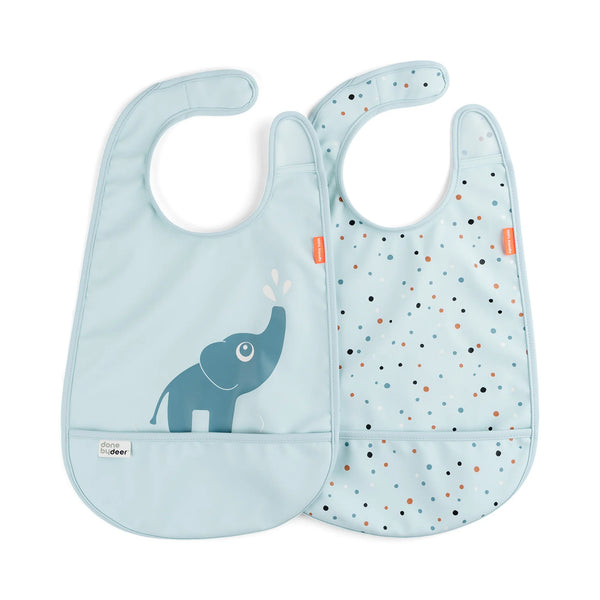 Done By Deer Bib With Velcro 2-Pack Elphee Blue