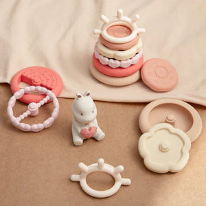 Bunny Silicone Baby Stacking Toy – 7 Piece Montessori Teething