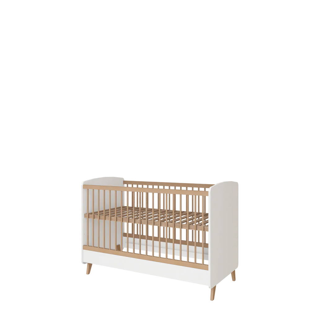 Faktum Colette White Baby Crib | Adjustable 3-Level Wooden Cot Bed 140x70 cm
