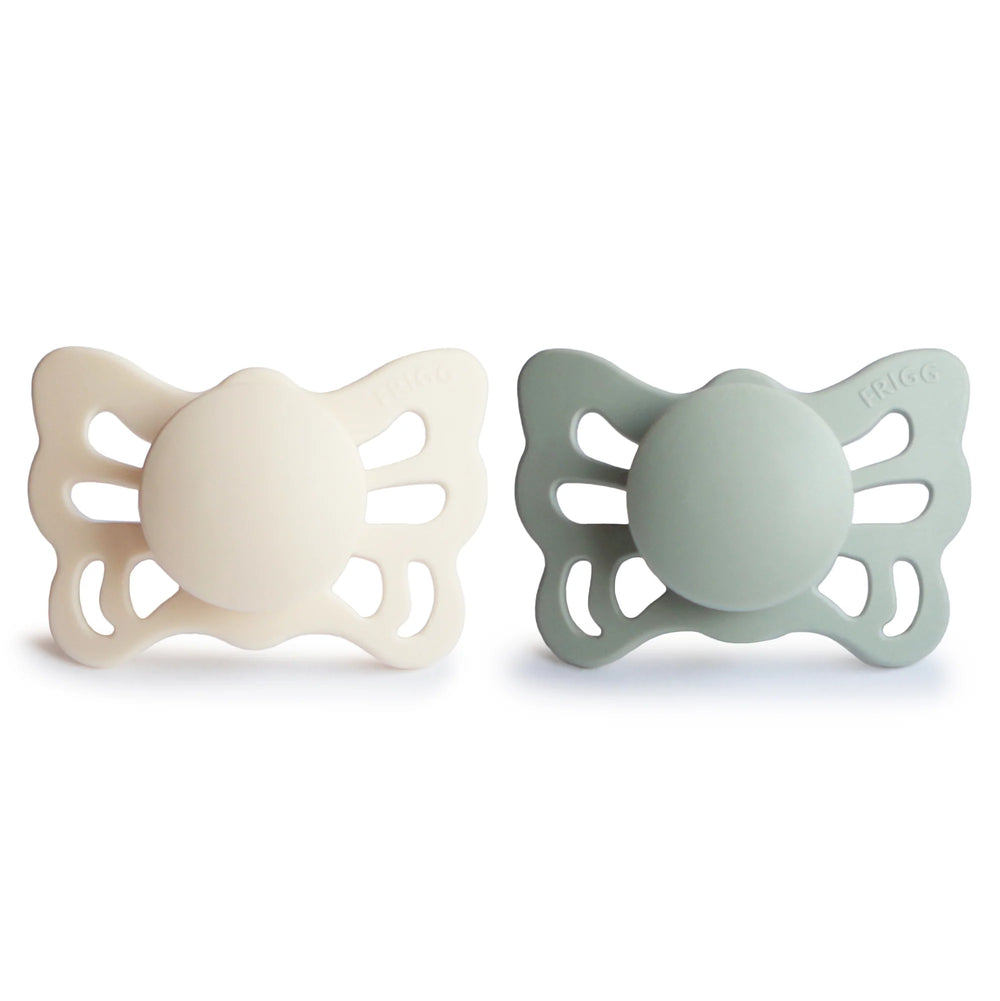 FRIGG Butterfly Silicone Pacifier 0-6M 2 Pack Cream/Sage
