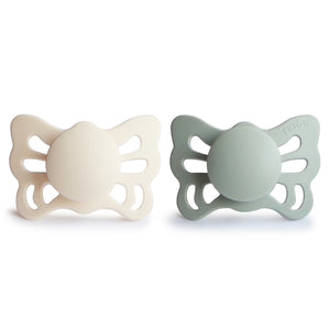 FRIGG Butterfly Silicone Pacifier 0-6M 2 Pack Cream/Sage