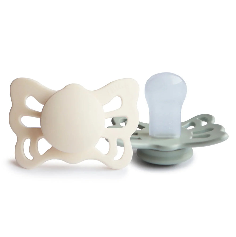 Frigg Butterfly Silicone Pacifier 0-6M 2 Pack Cream*Sage