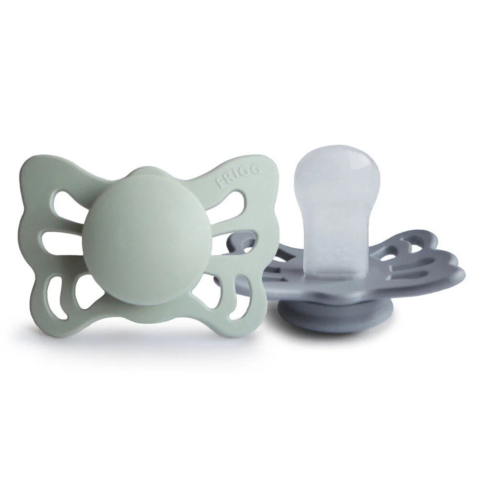 FRIGG Butterfly Silicone Pacifier 0-6M 2 Pack Sage/Great Gray