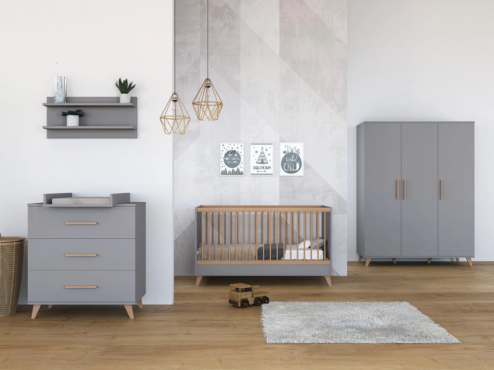 Faktum Flip Grey Baby Cot Bed 140x70 | Convertible Junior Bed with Adjustable Height