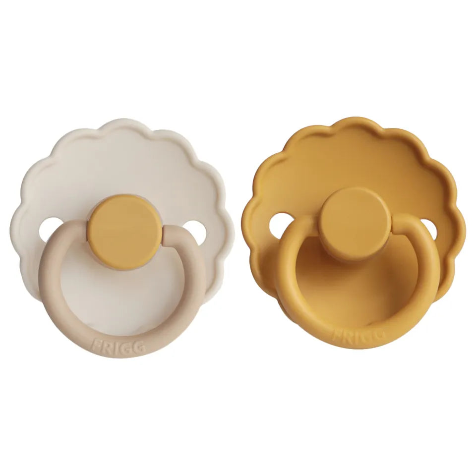 Frigg Daisy Silicone Pacifier 0-6M 2-Pack - Chamomile/Honey gold