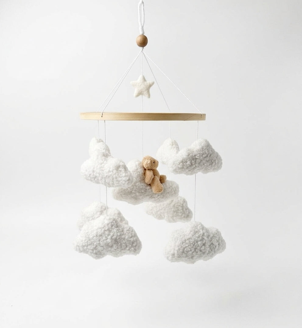 Miila Clouds & Bear Baby Nursery Mobile – White