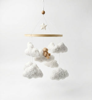 Miila Clouds & Bear Baby Nursery Mobile – White