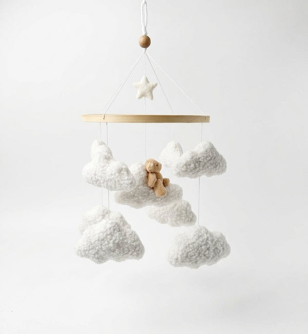 Miila Clouds & Bear Baby Nursery Mobile – White