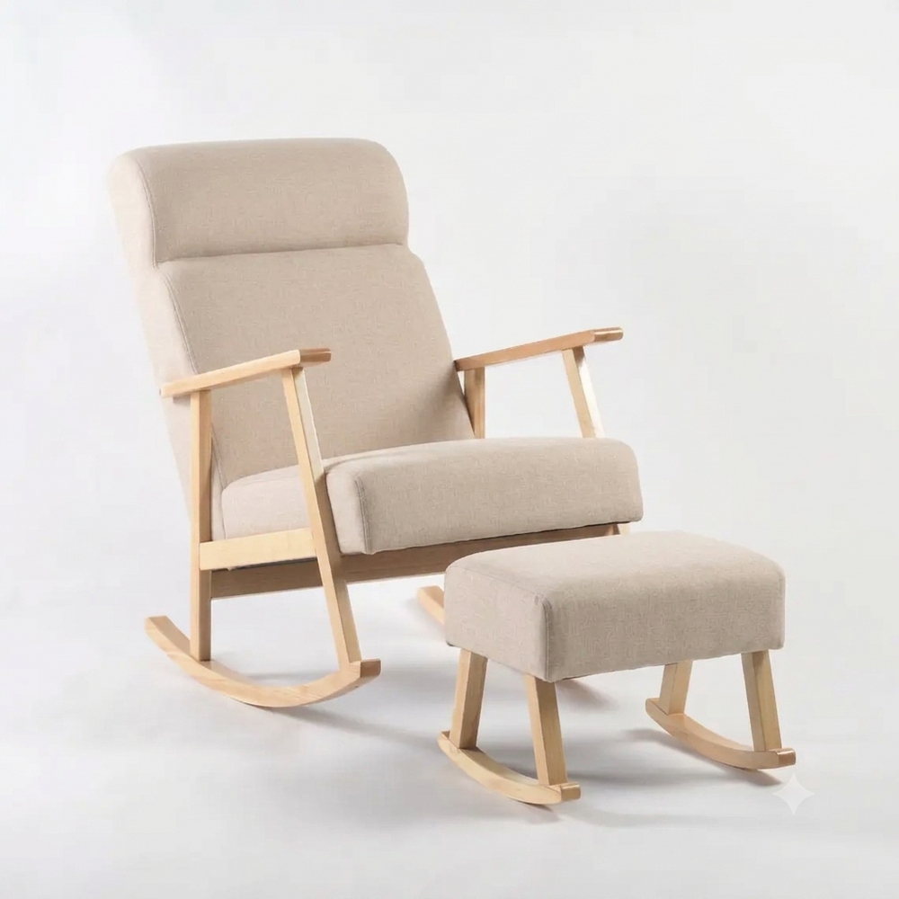 Miila Rocking Chair with foot Rest Beige