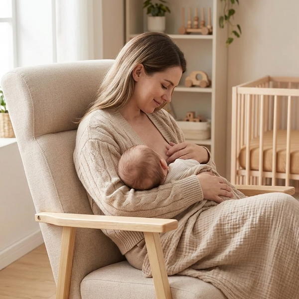 Miila Rocking Chair with foot Rest Beige