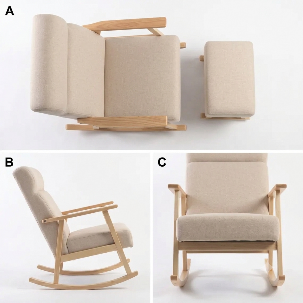 Miila Rocking Chair with foot Rest Beige