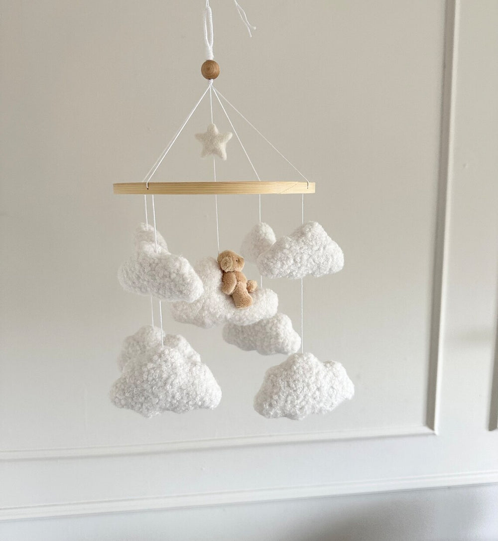 Miila Clouds & Bear Baby Nursery Mobile – White