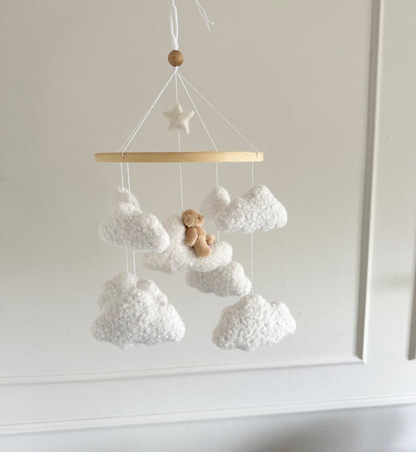 Miila Clouds & Bear Baby Nursery Mobile – White
