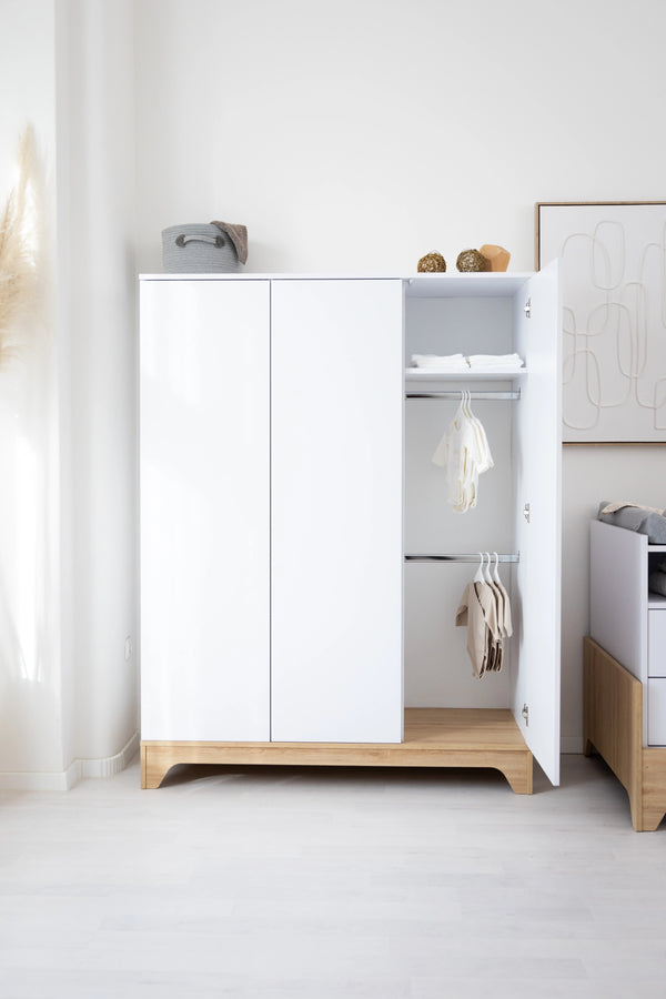 Faktum Lumina White XL Wardrobe – 3-Compartment Nursery Storage, Push-Open Doors
