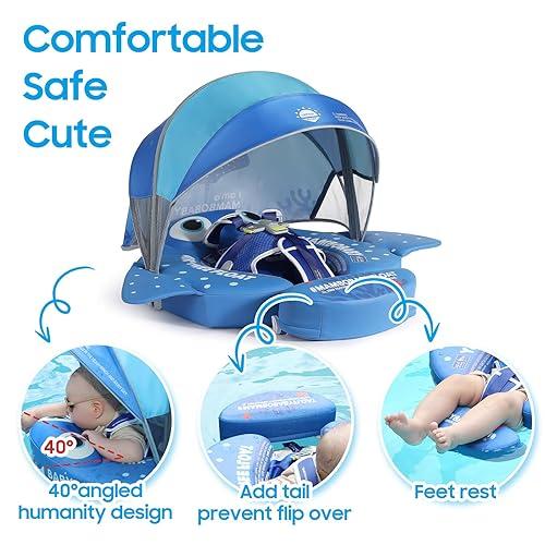 Mambobaby Non-Inflatable Chest Baby Float with Canopy - Axolotl Green