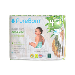 Pureborn Single Pack Organic Bamboo Diapers Ultra-gentle Eco-Friendly Nappies - Print may vary