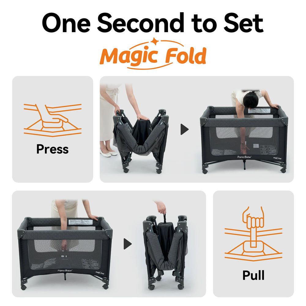 Miila 3-in-1  Magic Fold Baby Playpen & Bassinet – Portable, one hand fold , Breathable Mesh